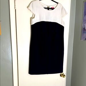 Black and White Sheath Mini Dress with Flutter Cap Sleeves